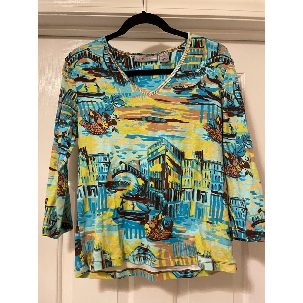 Oleg Cassini printed three quarter sleeve shirt